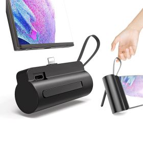 1Pc 5000mAh Portable Phone Charger Built-in Type-C IOS Cable Dual Output Power Bank Compact Size Compatible With IOS Phone (Color: Black)