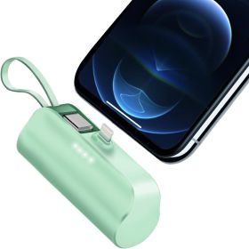 1Pc 5000mAh Portable Phone Charger Built-in Type-C IOS Cable Dual Output Power Bank Compact Size Compatible With IOS Phone (Color: Green)